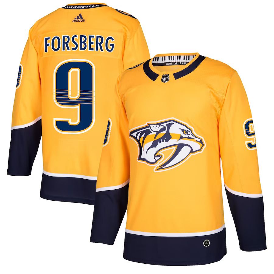 Men Nashville Predators 9 Filip Forsberg adidas Gold Authentic Player NHL Jersey
